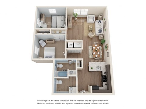 2 Bedroom 1.5 Bath Floor Plan at Atlantic Pointe, Maine, 04011